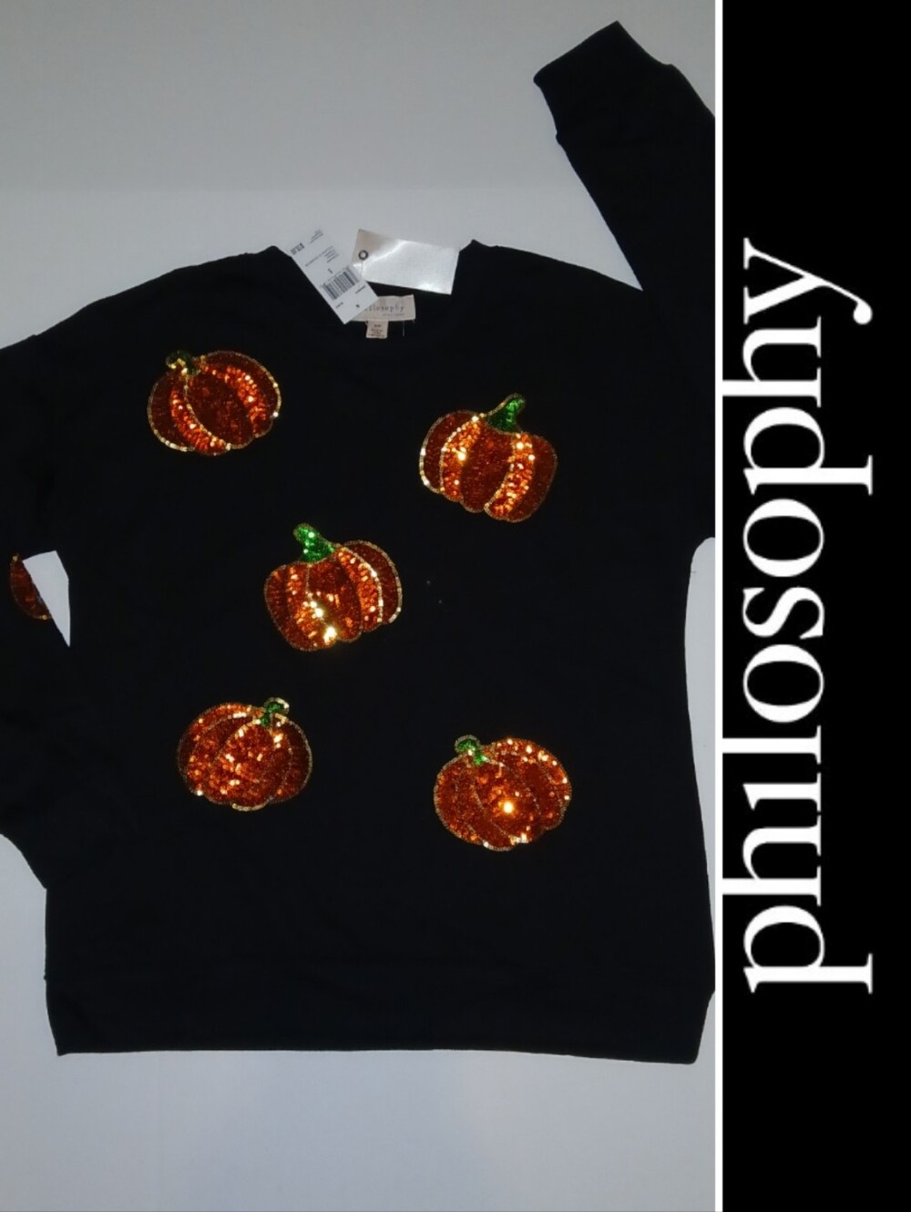 Philosophy Long Sleeve Knit with Sequin Pumpkins, Lightweight & Very Cozy!